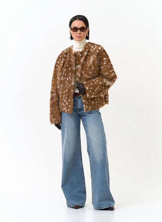 Дубленка двухсторонняя с принтом бемби фото
