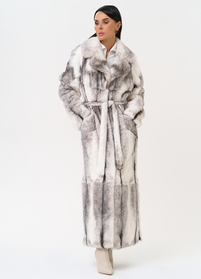 Длинная шуба из норки крестовки cross модель № 31327 универмаг малина