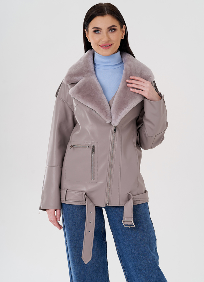 Куртка из эко кожи на утеплителе с натуральным мехом модель № 24214 универмаг малина