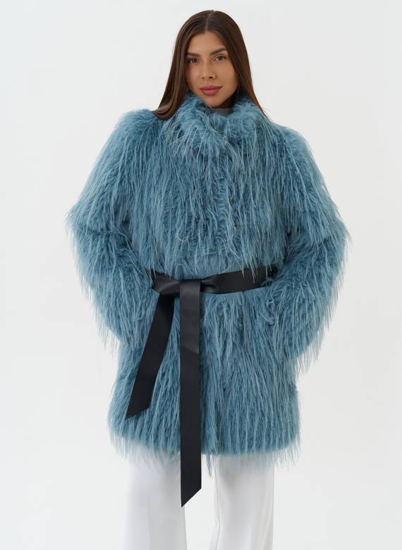 Женская шуба под эко страуса