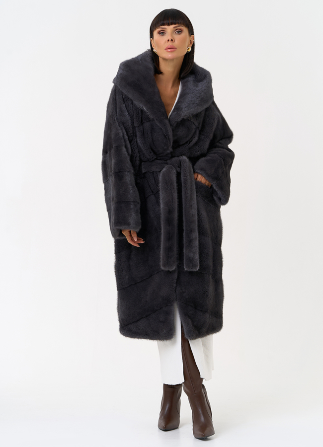 фото Женская шуба из меха норки с капюшоном модель № 31382