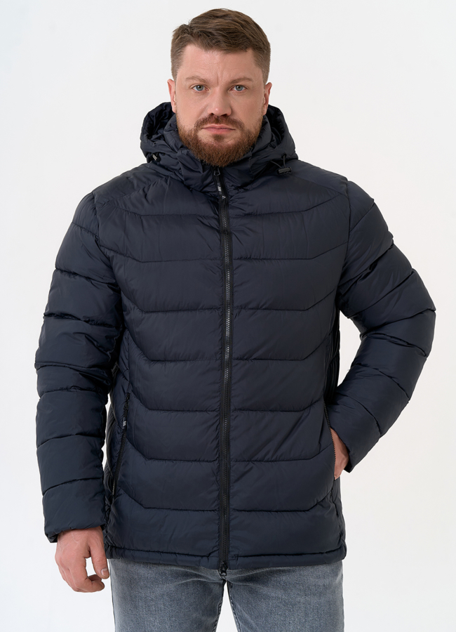 Мужской пуховик с капюшоном  модель № 31463 меха малина