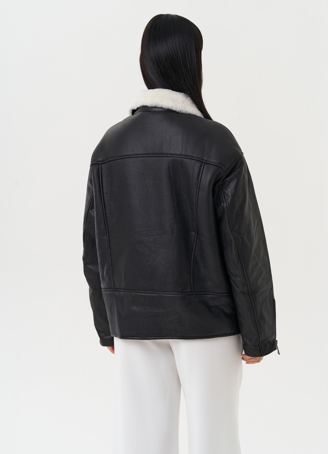 Натуральная дубленка оверсайз модель № 28429 универмаг малина