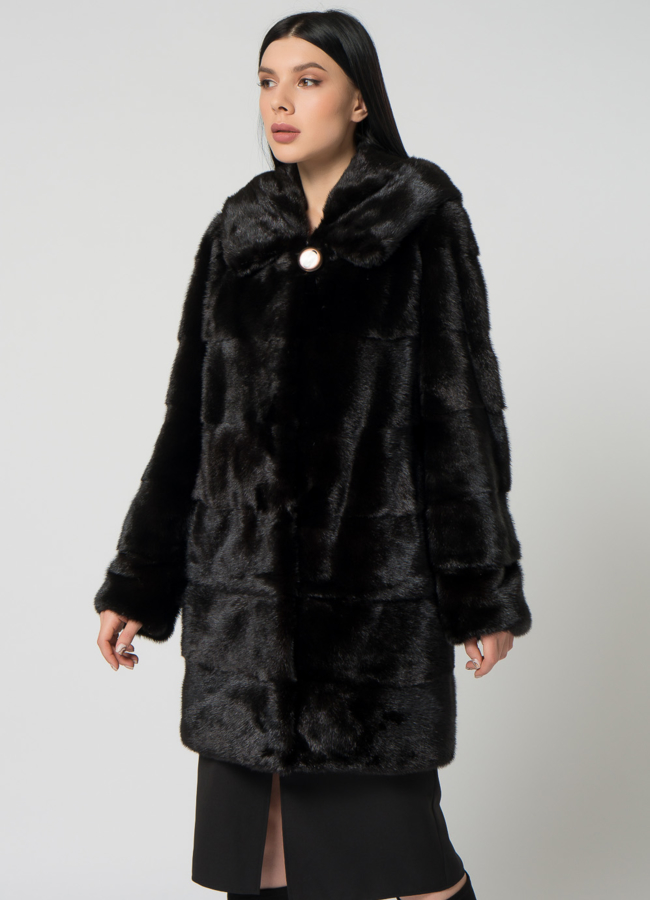 Норковая шуба с капюшоном модель № 24726 универмаг малина