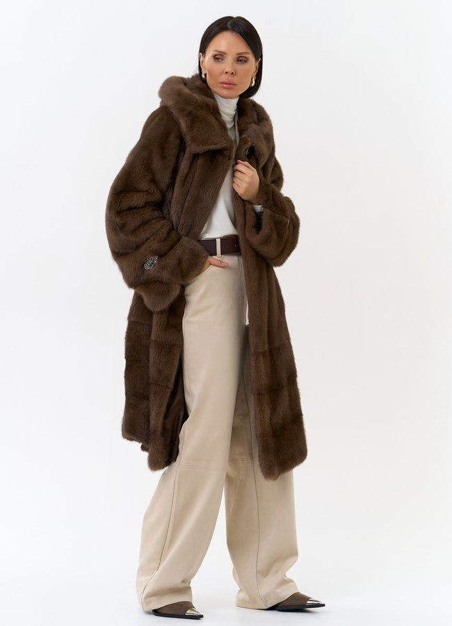 Шуба из меха норки с капюшоном модель № 29094 универмаг малина