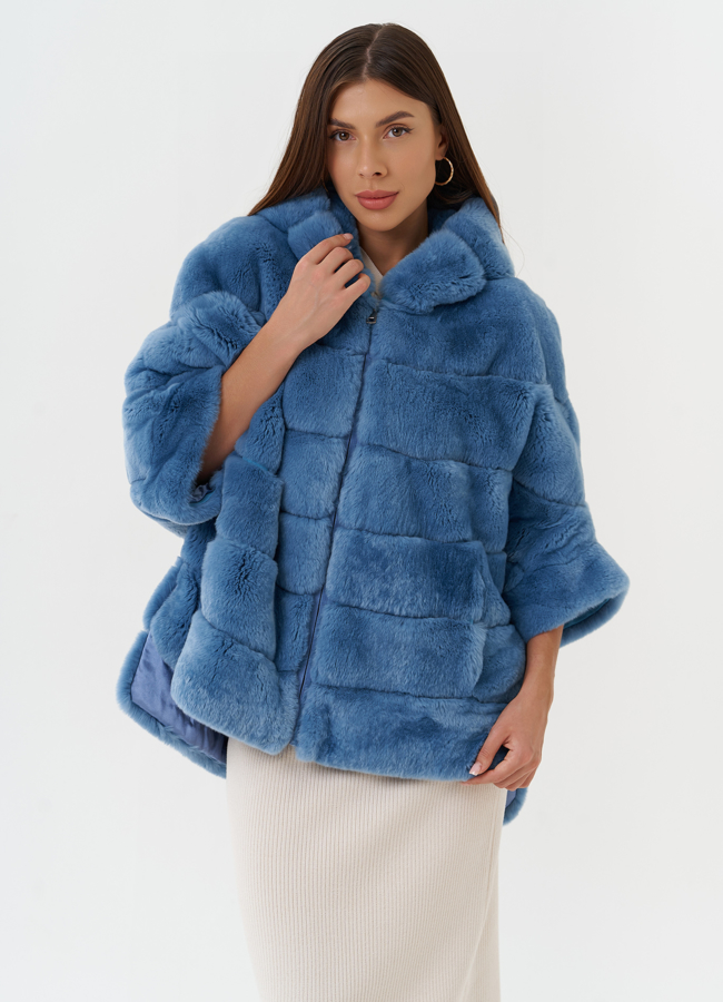 Короткая шуба из меха кролика с капюшоном модель № 25317 меха малина