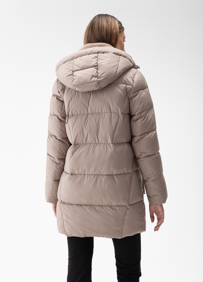 Комбинированный женский пуховик с капюшоном модель № 28390 в кредит