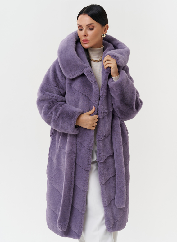 Женская шуба из эко меха с капюшоном