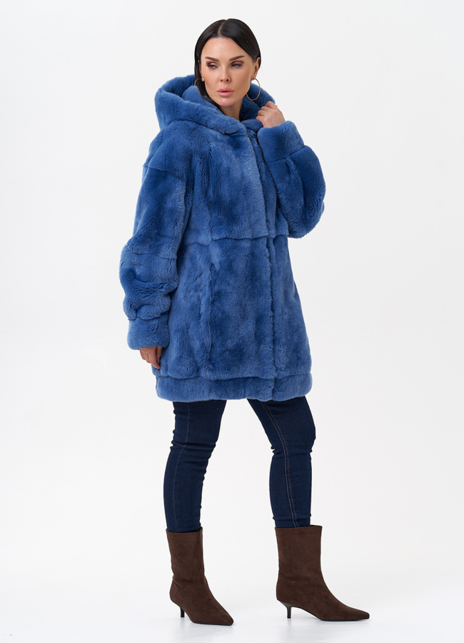 Шуба из меха кролика с капюшоном модель № 29402 в рассрочку
