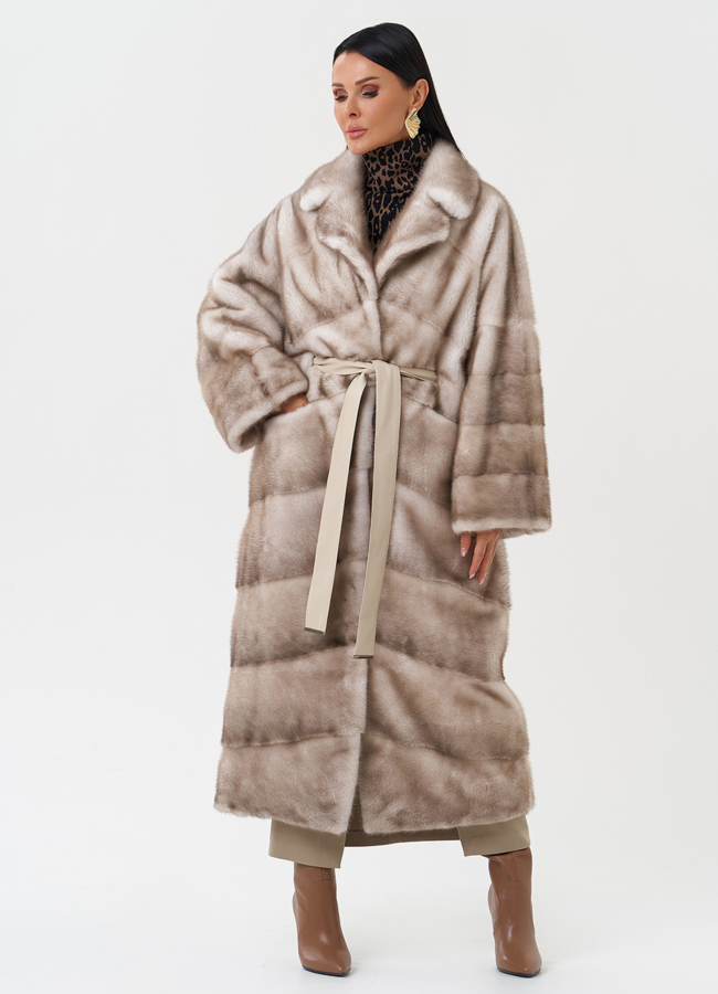 Длинная шуба из меха норки модель № 28126 универмаг малина