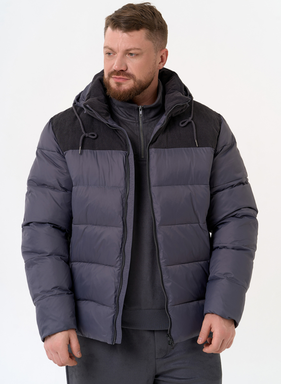 Мужской пуховик с отделкой из вельвета