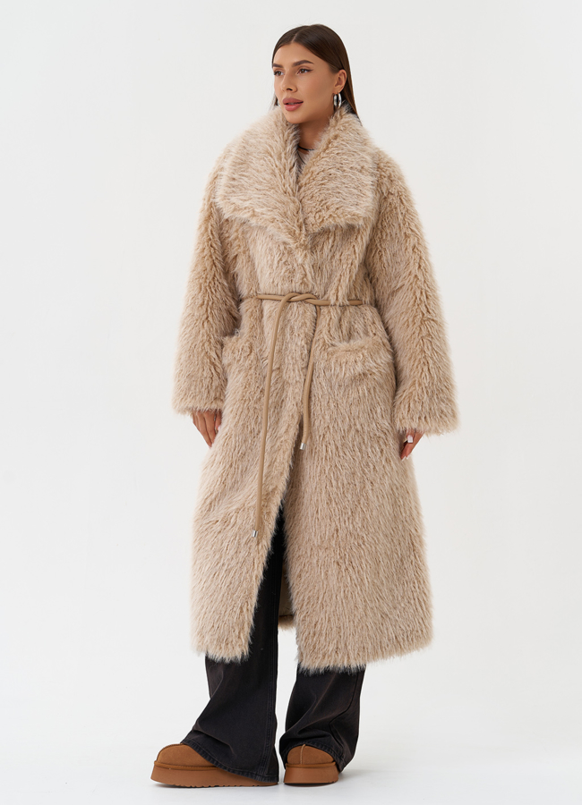 Длинная эко шуба под овчину модель № 28552 универмаг малина