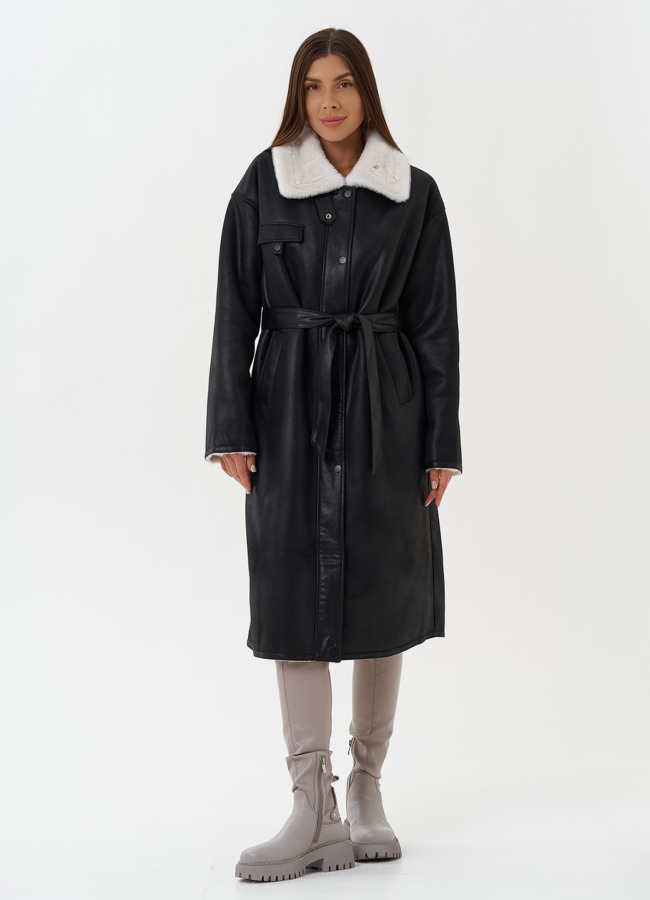 Удлиненное пальто из эко замши модель № 27710 в рассрочку