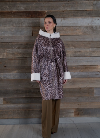 Женская дубленка из эко замши с поясом