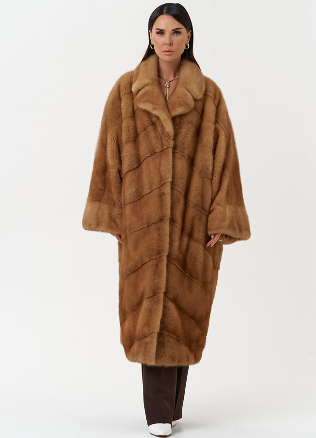 Женская шуба из меха норки с английским воротником модель № 31861 меха малина