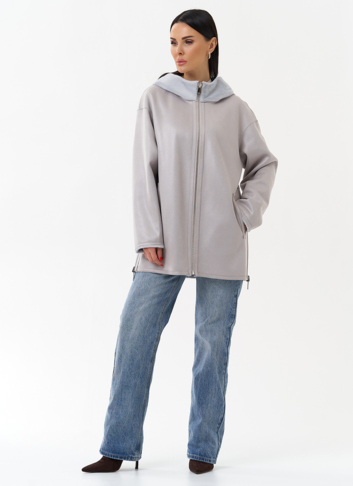 Двухсторонняя дубленка из эко замши с капюшоном