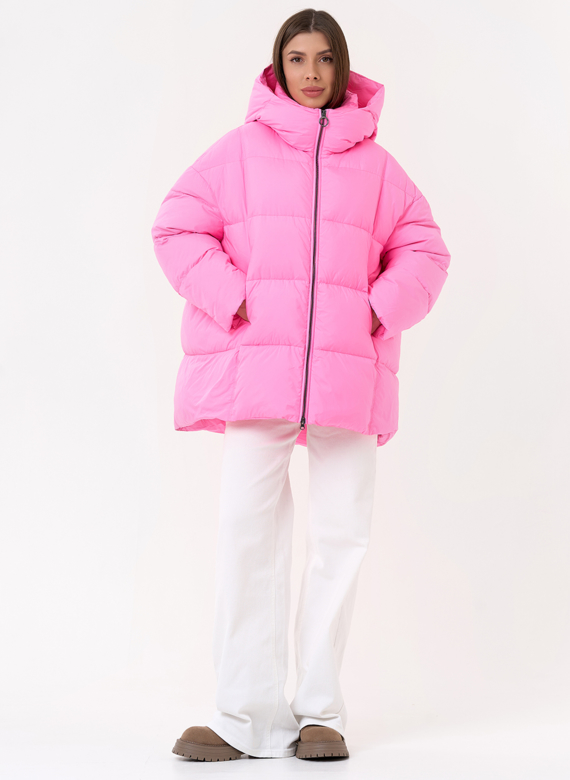 Женский яркий пуховик с капюшоном