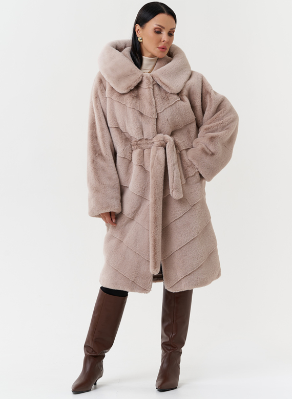 Шуба из эко меха с капюшоном