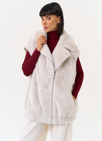 Женский бомбер из эко меха со съемными рукавами