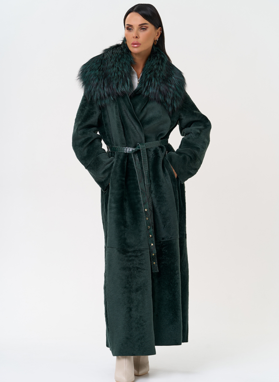 Женская двусторонняя дубленка из меха овчины Cortos с поясом из кожи питона