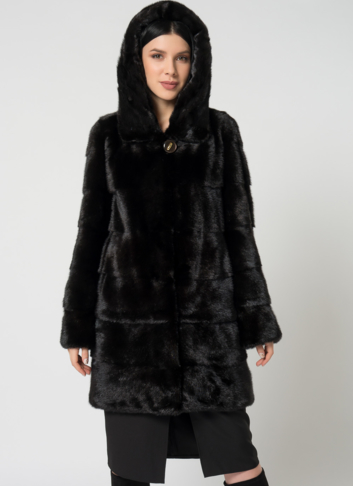 Норковая шуба с капюшоном