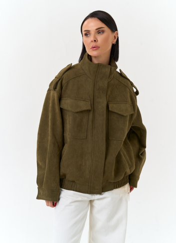 Женская куртка бомбер из эко замши