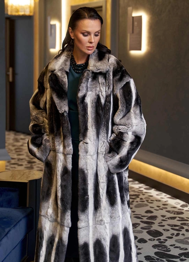 Длинная шуба из меха кролика  модель № 28134 в рассрочку