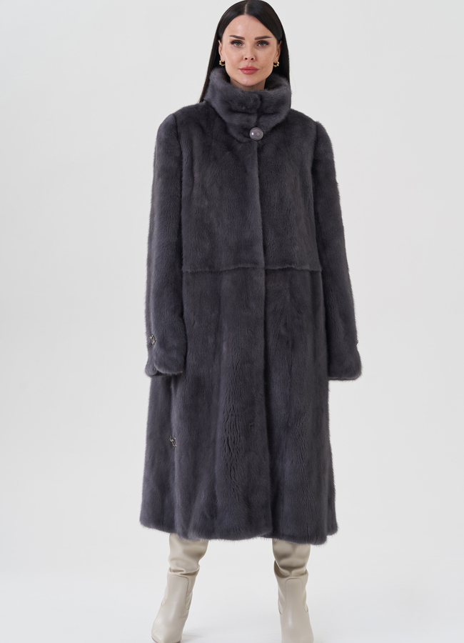 Норковая шуба с воротником стойка  модель № 25600 в кредит