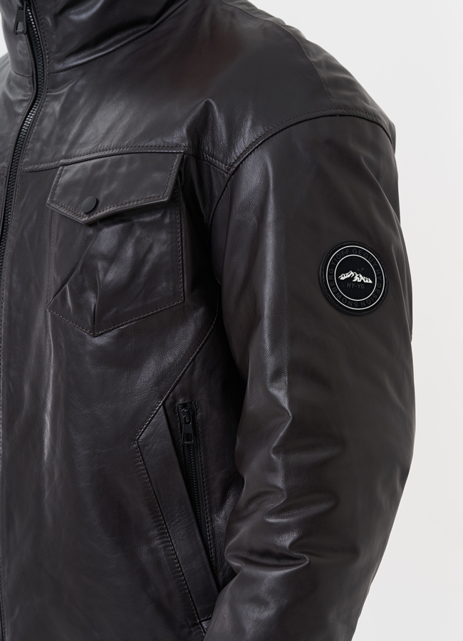 Мужской пуховик из натуральной кожи  модель № 28580 универмаг малина