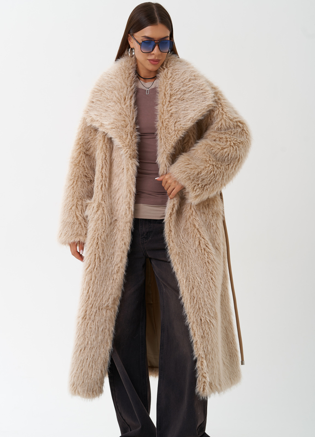 Длинная эко шуба под овчину модель № 28552 меха малина