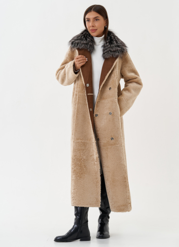 Двухсторонняя дубленка из эко кожи с мехом енота