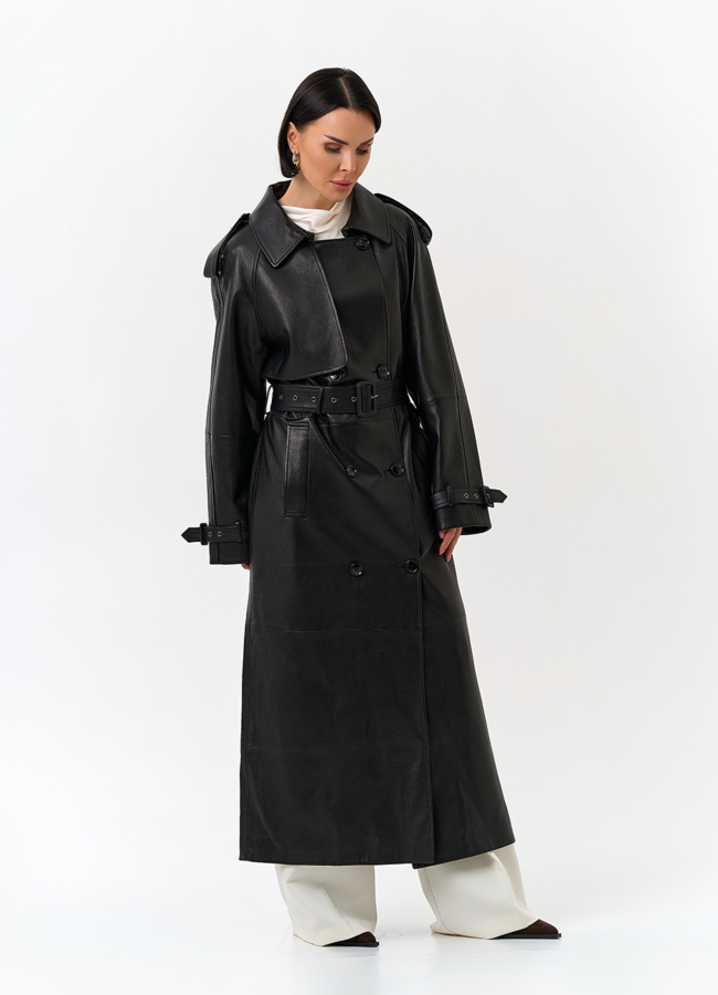 Женский длинный плащ из натуральной кожи модель № 32903 универмаг малина