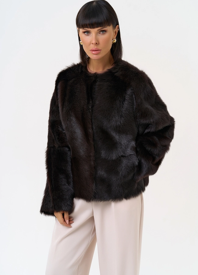 Женская натуральная дубленка в коричневом цвете модель № 31629 универмаг малина