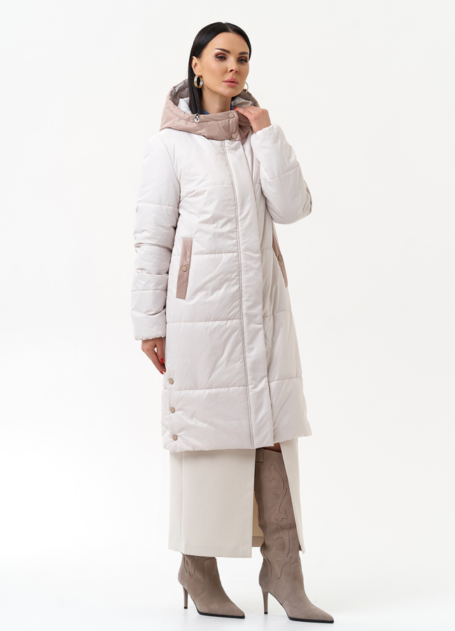 Женское утепленное полупальто с капюшоном модель № 30090 в кредит
