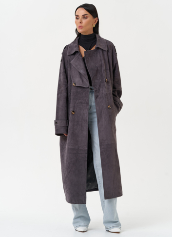 Длинный плащ из натуральной замши