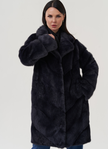 Шуба в цвете графит с английским воротником