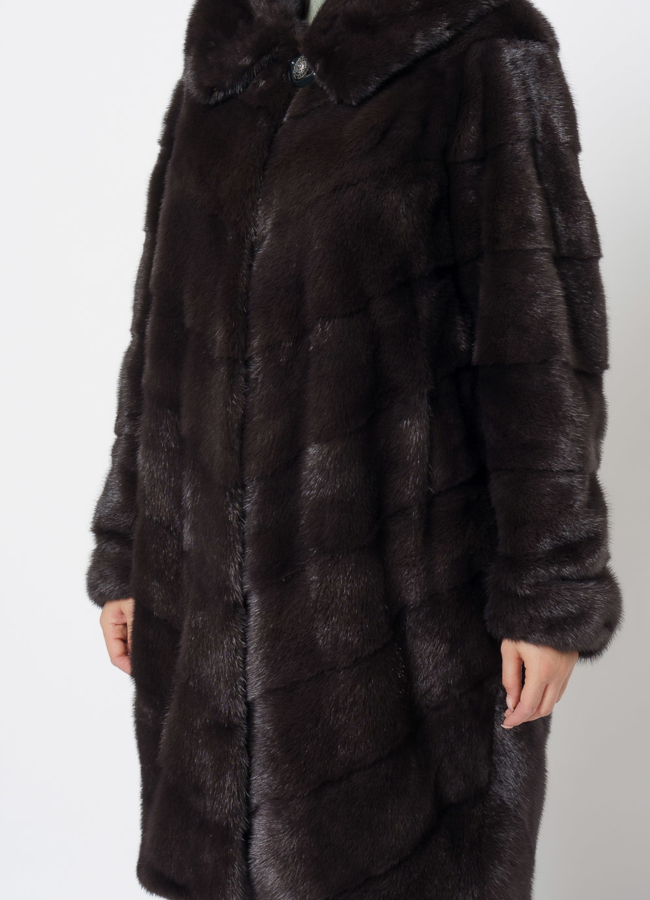 Норковая шуба с капюшоном модель № 25605 в рассрочку