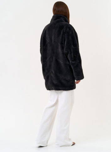 Женская шуба из эко меха с воротником стойкой