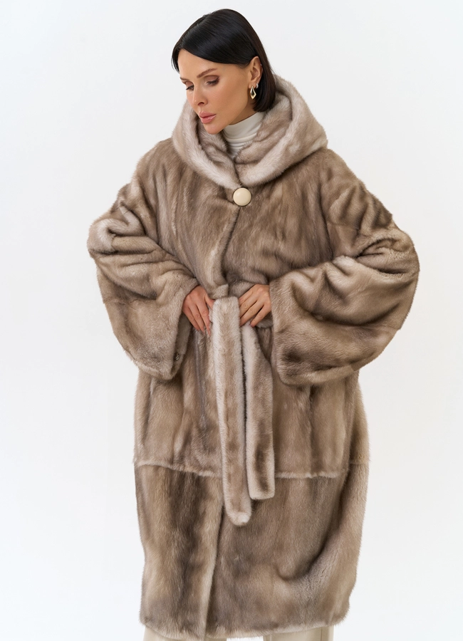 Женская шуба из меха норки с капюшоном модель № 30673 универмаг малина фото