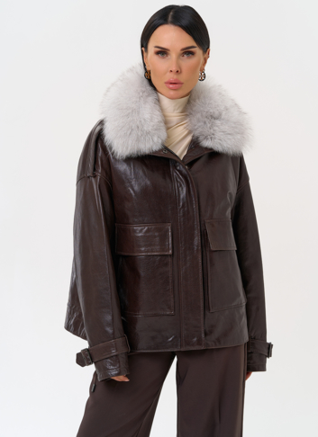 Короткий пуховик из натуральной кожи Короткий пуховик из натуральной кожи