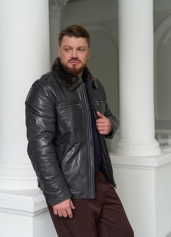 Куртка из натуральной кожи с отделкой из овчины модель № 31423 в кредит