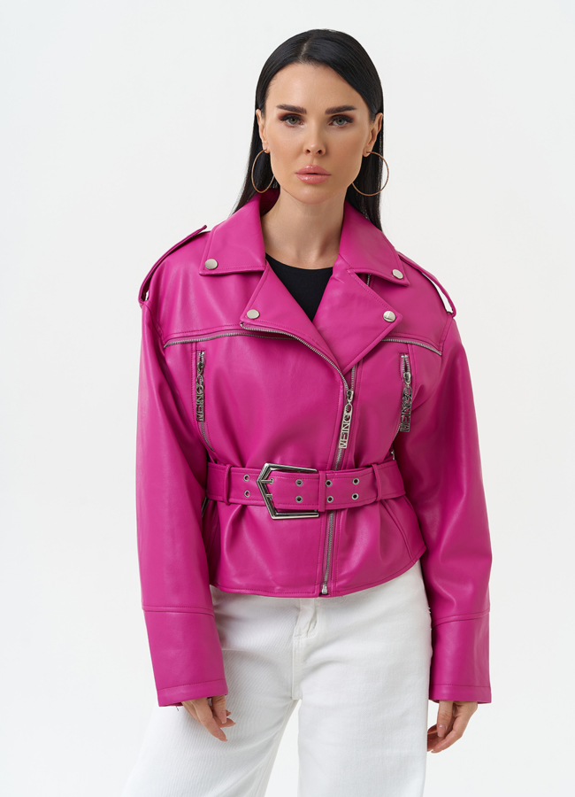 фото Куртка косуха из эко кожи розового цвета модель № 30304