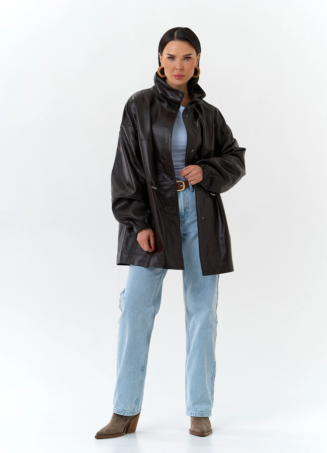 Куртка из натуральной кожи с воротником стойка модель № 32871 универмаг малина