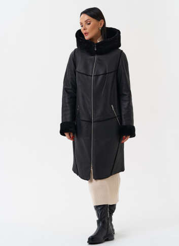 Натуральная дубленка с капюшоном