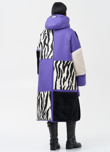 Комбинированный женский пуховик с капюшоном