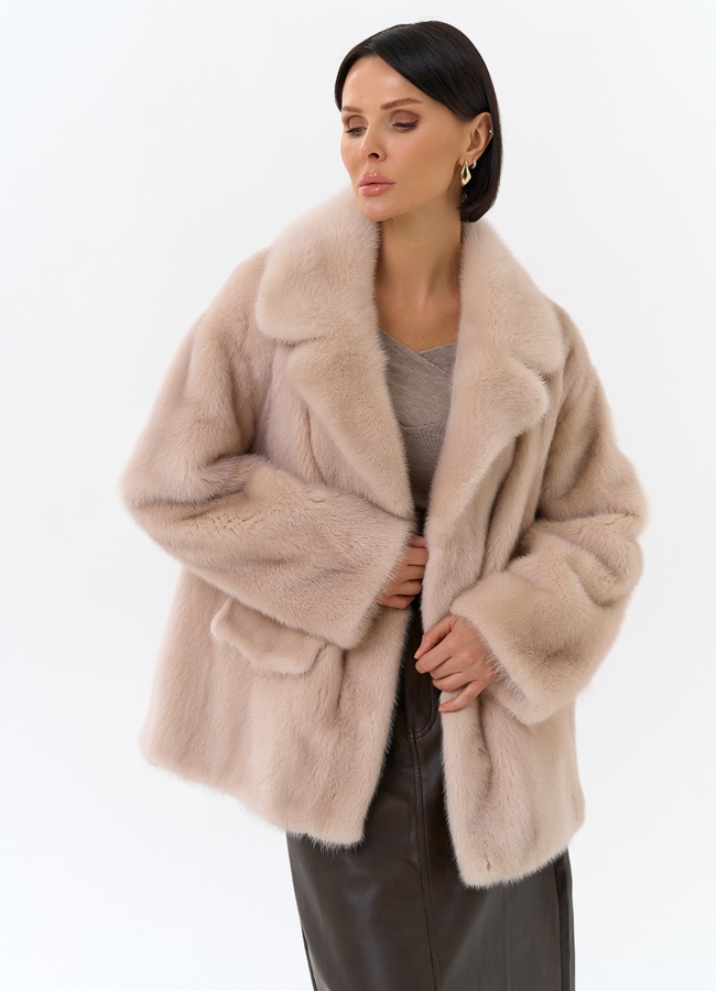 Шуба из меха норки с английским воротником модель № 31830 меха малина