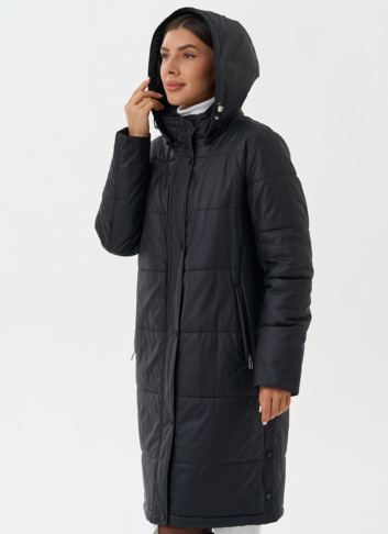 Пуховик из эко кожи с капюшоном