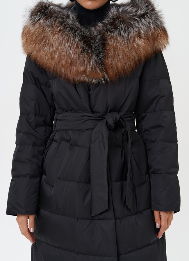 Пуховик с капюшоном из меха чернобурки модель № 28859 универмаг малина