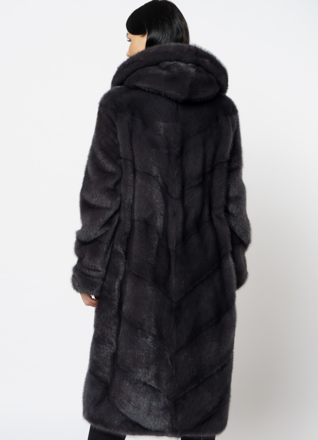 Длинная норковая шуба в сером цвете модель № 25039 в кредит