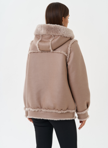 Двухсторонняя эко дубленка с капюшоном